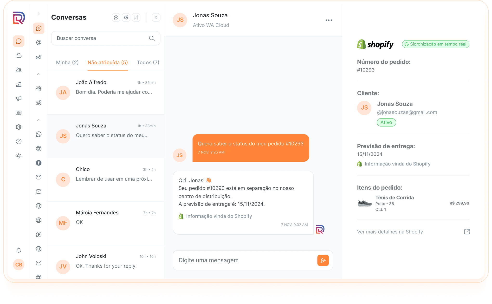 Atendimento com dados de e-commerce na conversa