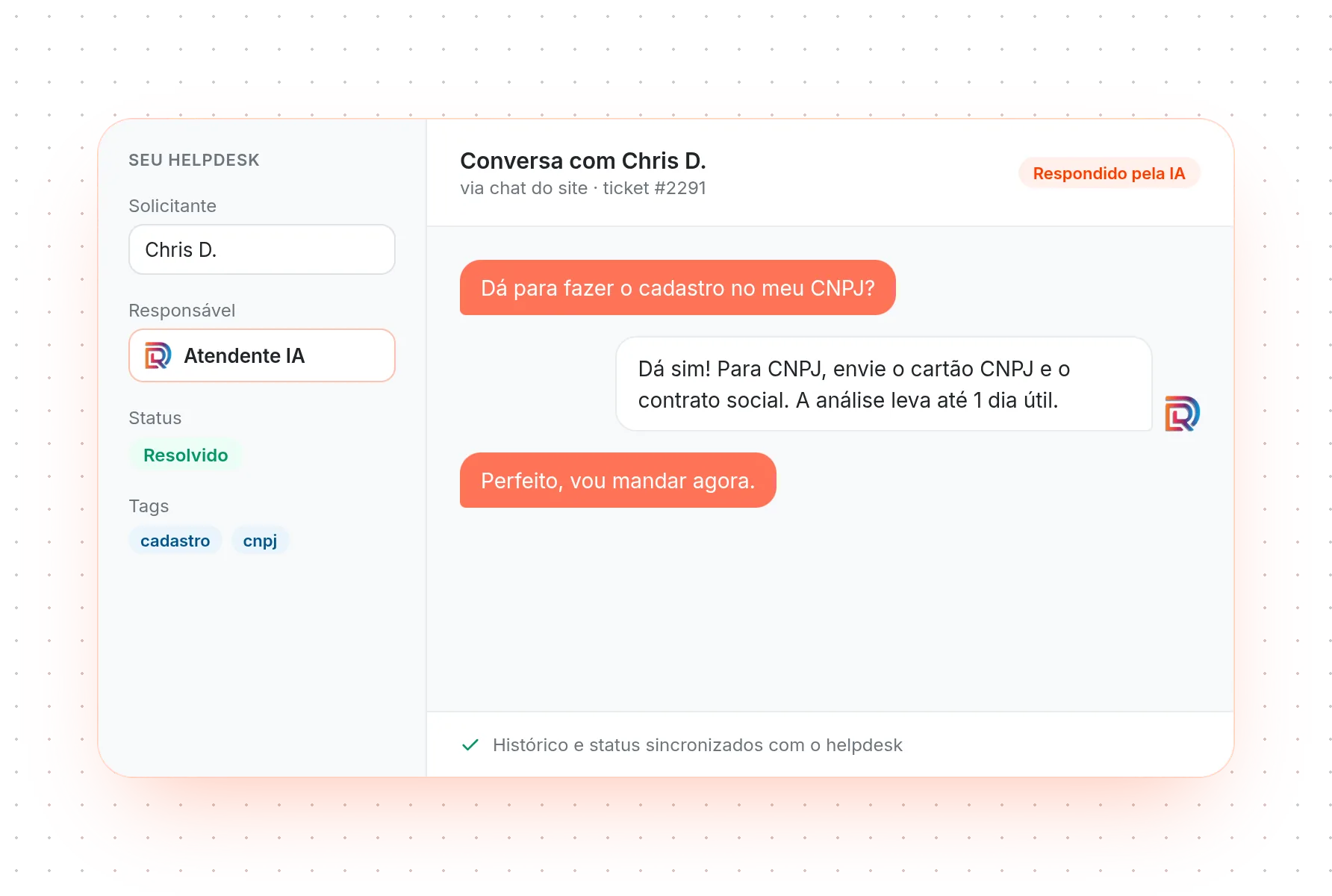 Atendente IA operando no painel de atendimento