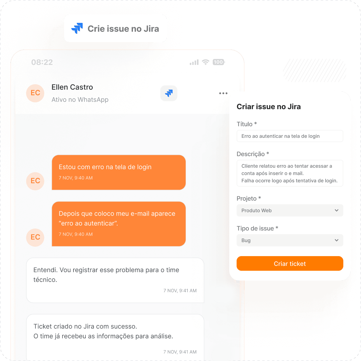 Criação de tickets a partir da conversa